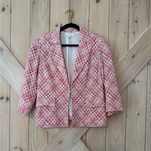 Coldwater Creek Blazer Jacket Textured Red White Cropped Fit Size 10